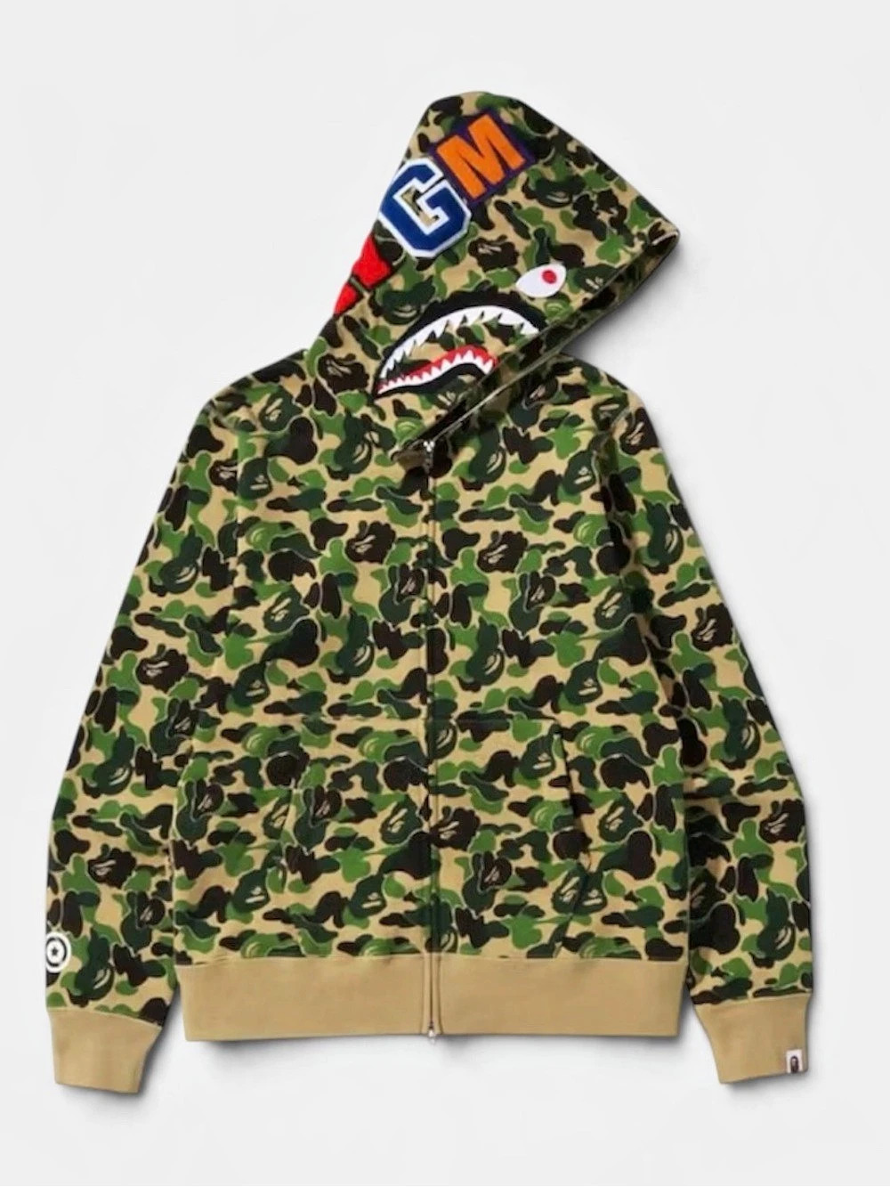 A Bathing Ape 1st Camo Shark Full Zip Hoodie Green & Brown Large